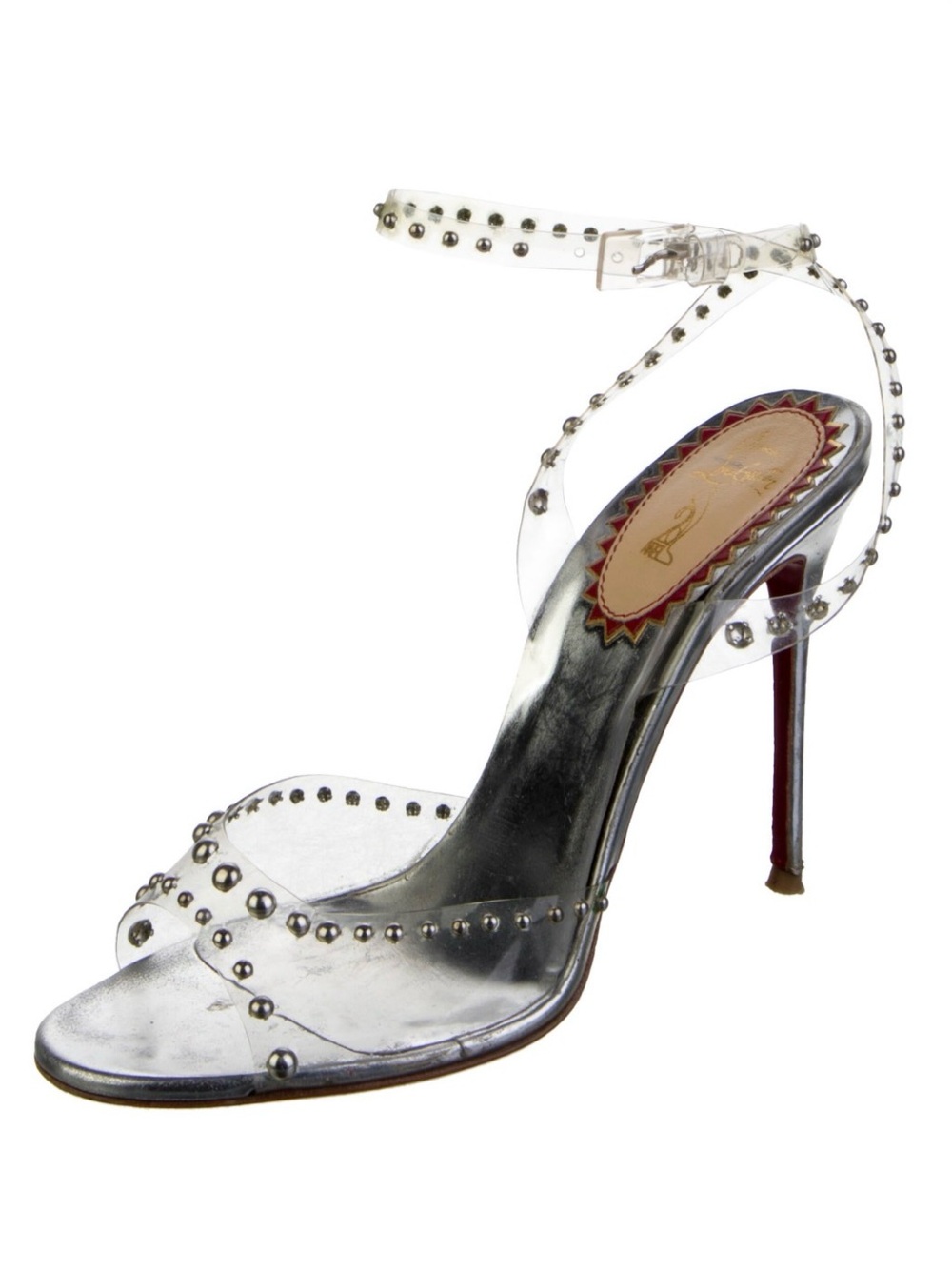 Christian Louboutin Silver Clear Strap Studded Sandals